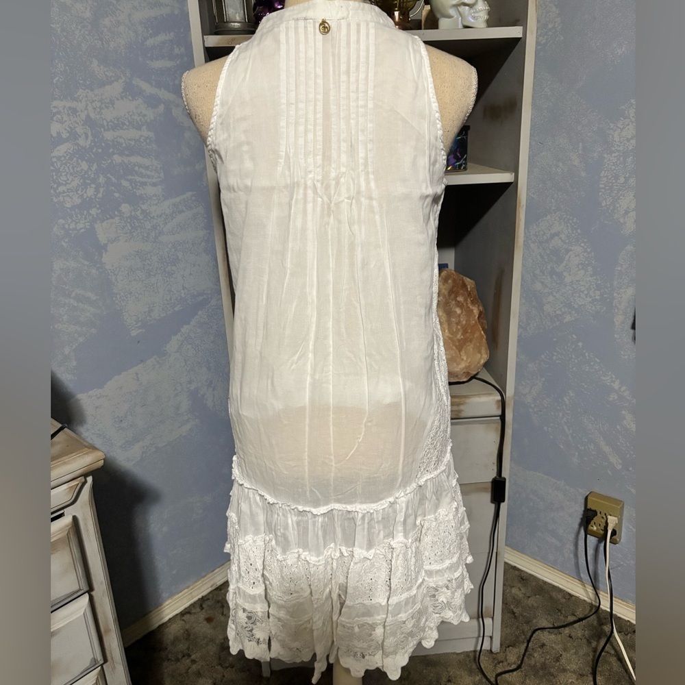 White Sleeveless Lace Dress button down boho flowy small - Picture 9 of 15